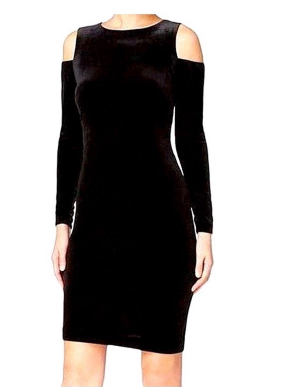Calvin Klein Black Velvet Cold-Shoulder Sheath Dress. Size 2